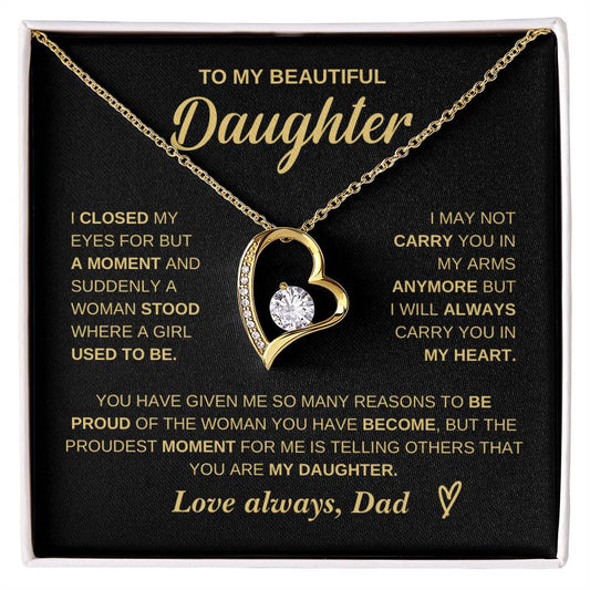 To My Daughter - Always In My Heart - Love Heart Necklace